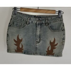 Rehab Lab Women's Mini Skirt Size S Blue Flames Applique Coastal Cowgirl
